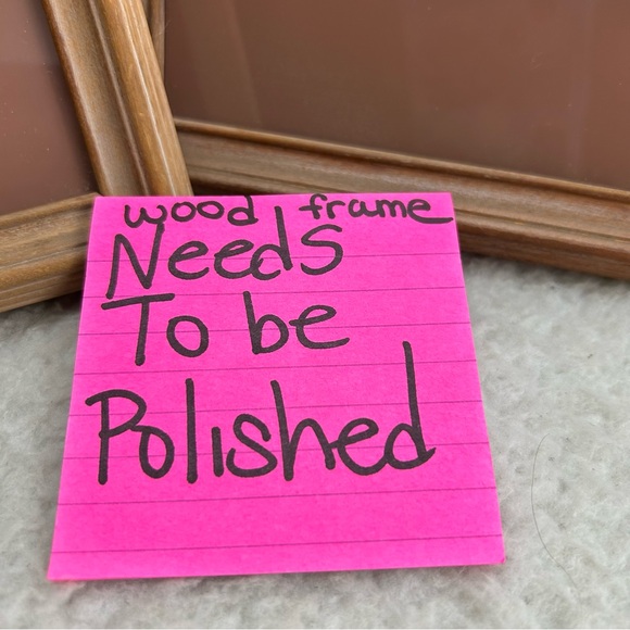 Vintage 90's wooden framed mirror mauve Lily & Lotus flower set 10" x 10" - Picture 2 of 11